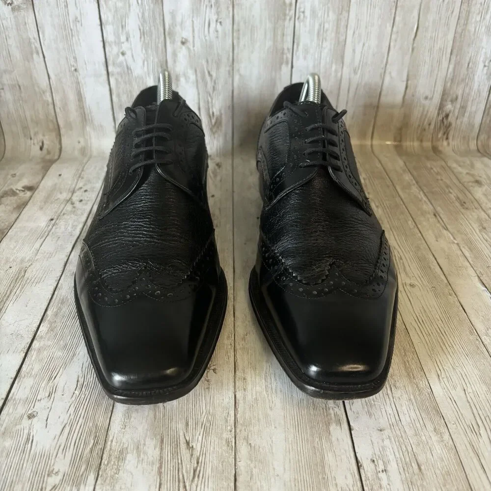 Mezlan Ponce Genuine Deerskin Polished Leather Wingtip - Black Mens's‎ Size 9 M